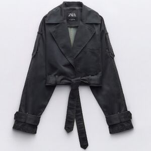 Zara Cropped Waxed Trench Coat
